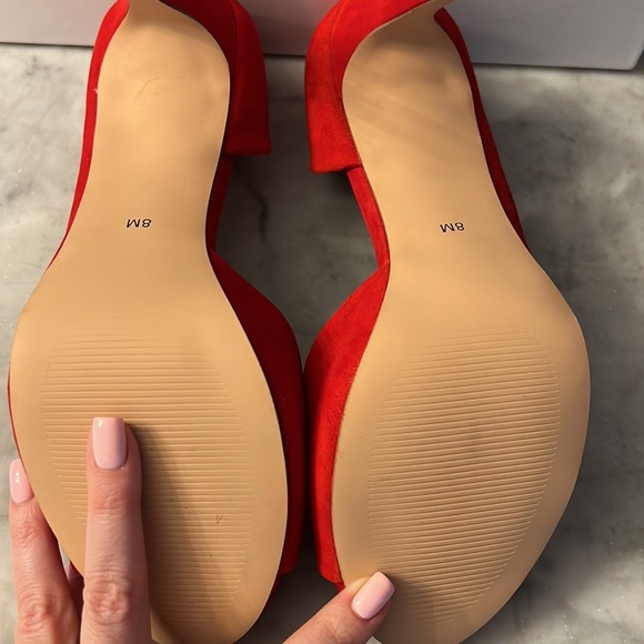 Neiman Marcus red suede sandal heels